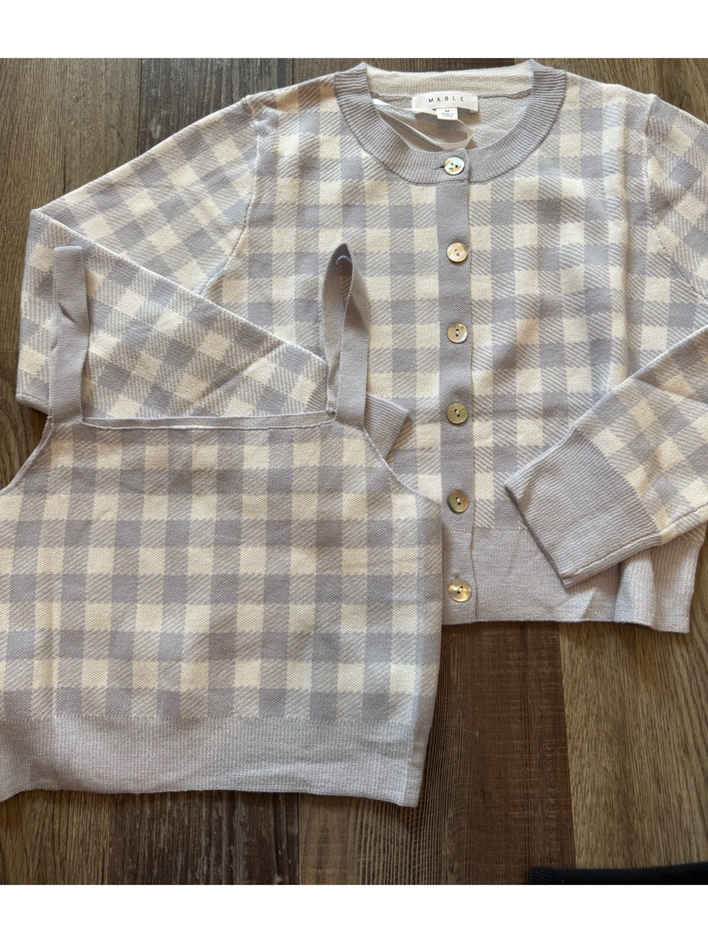 NWOT Mable Lavender Gingham Knit Cardigan Sweater - Picture 2 of 6